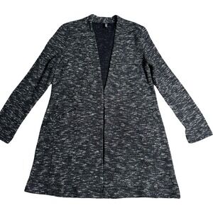 Eileen Fisher Petite PL Open Front Cardigan Jacket Black White Speckle Pockets